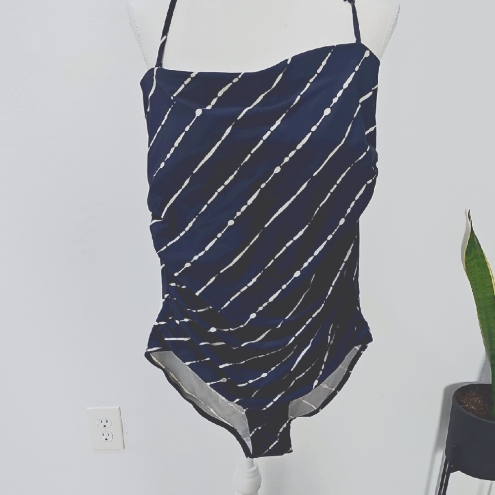 Stylish Navy and White Kids One Piece - minor tear and staining on the liner